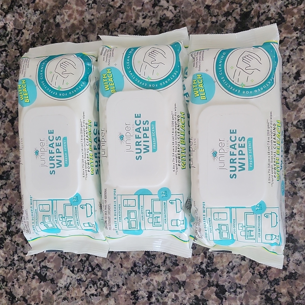 Juniper cleaning wipes lot 3 each 72 w bleach new fresh scent